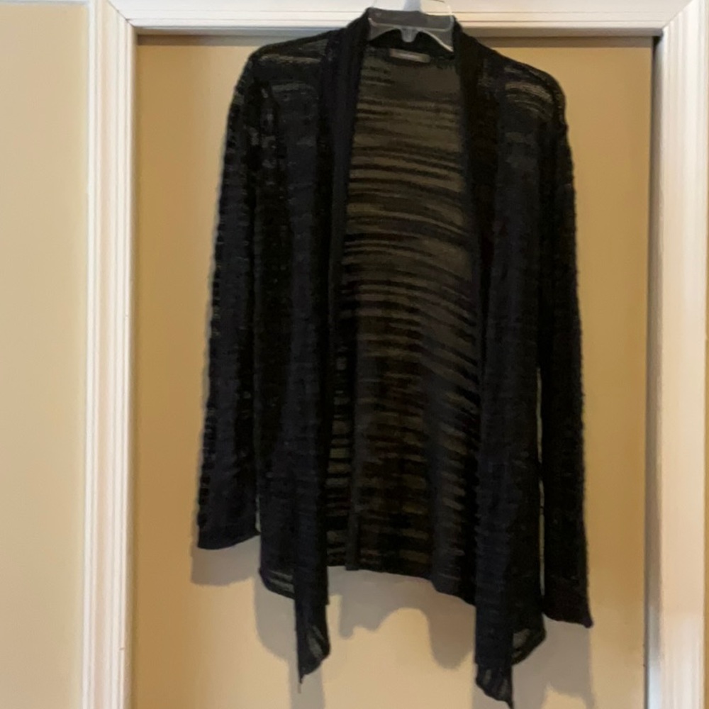 Daisy Fuentes black sheer open front small lightweight long sleeve cardigan